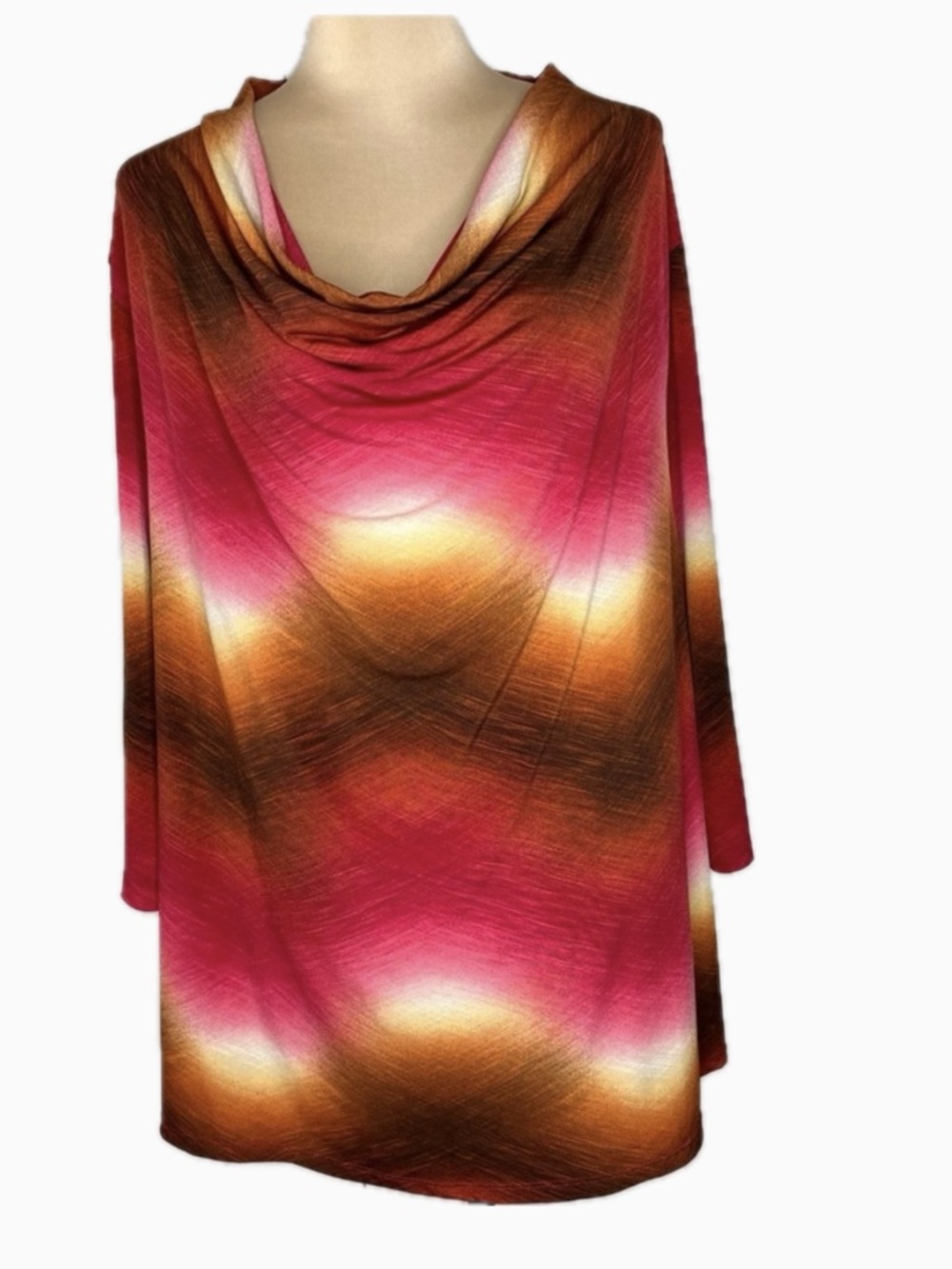 New Directions Red Gold Cowl Neck Long Sleeve Blouse Size 3X